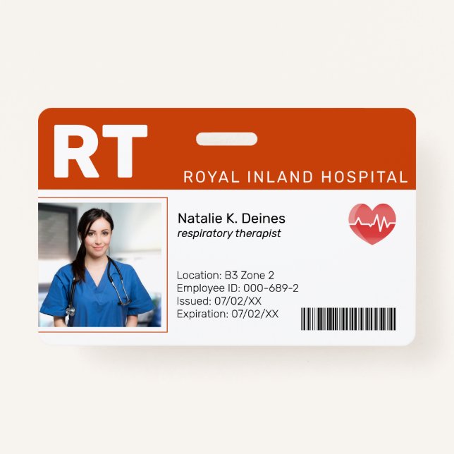 Orange | Hospital Medical Employee Photo ID Badge (Front)