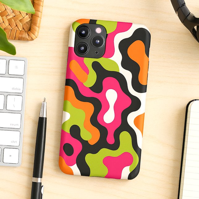 Orange Hot Pink Black Amorphous Shapes Art Pattern iPhone Case (Creator Uploaded)