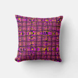 Orange Hot Pink Black Modern Zig Zag Pattern Weave Cushion