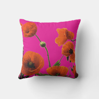 Orange Hot Pink Floral Poppy Flowers Art Abstract Cushion