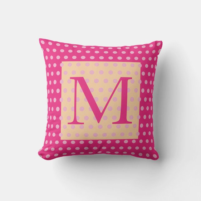 Orange Hot Pink Polka Dot Pattern Boho Girly Cushion (Front)
