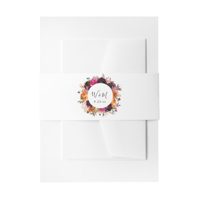 Orange, Hot Pink & Purple Fall Floral 3 Invitation Belly Band (Front Example)