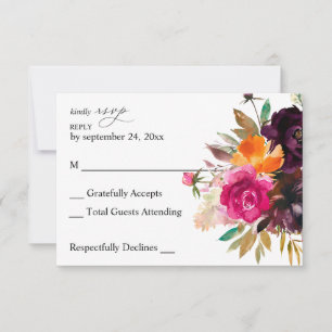 Orange, Hot Pink, & Purple Fall Floral no Meal RSVP Card