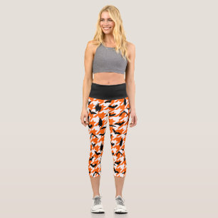 orange houndstooth halloween black bats  capri leggings