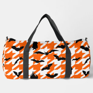 orange houndstooth halloween black bats duffle bag