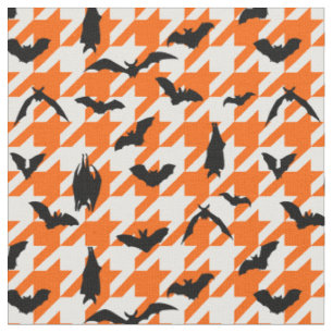 orange houndstooth halloween black bats fabric