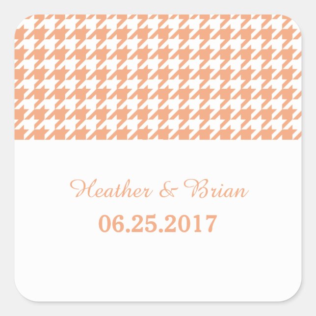 Orange Houndstooth Wedding Stickers (Front)