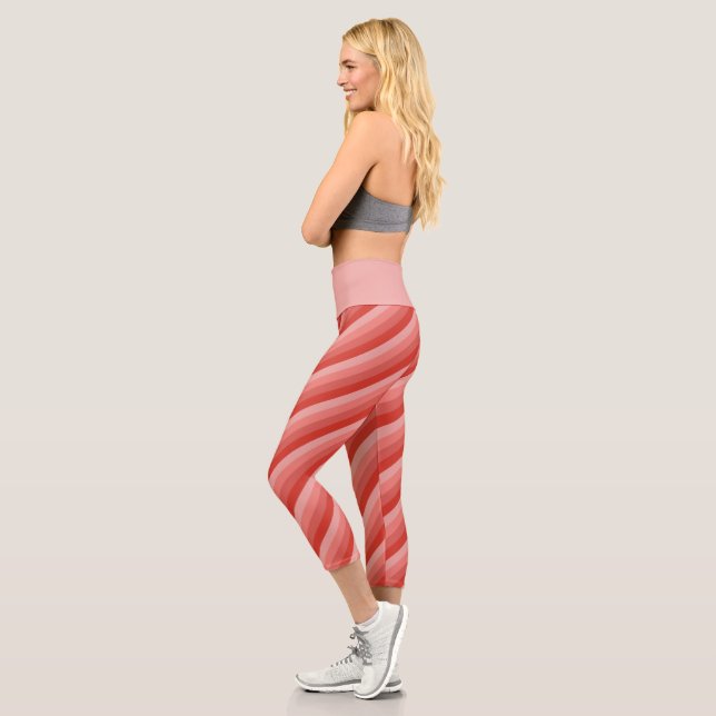 Orange Hues Diagonal Stripes Capri Leggings (Left)