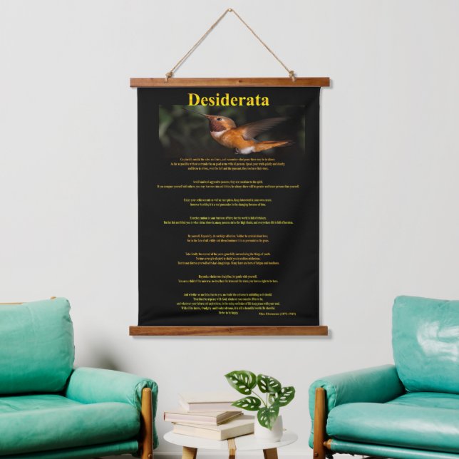 Orange Hummingbird Standing Still Desiderata  Hanging Tapestry (Living Room)