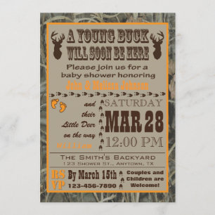 Orange Hunting Camo Baby Shower Invitations