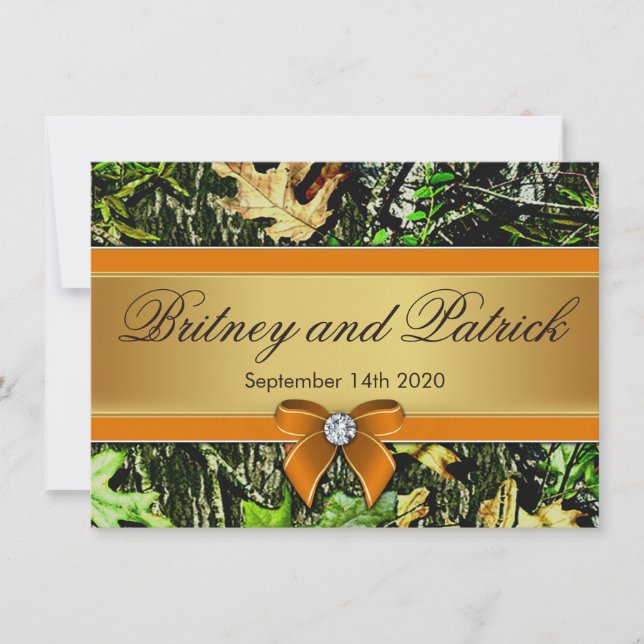 Orange Hunting Themed Camo Wedding Invitations (Front)