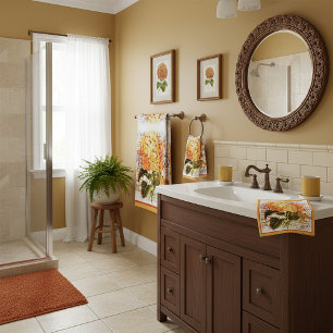 Orange hydrangea and dragonfly bath towel set