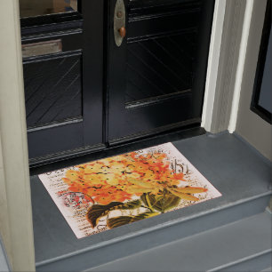 Orange hydrangea and dragonfly doormat