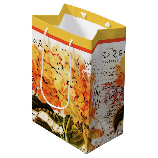 Orange hydrangea and dragonfly medium gift bag (Front Angled)
