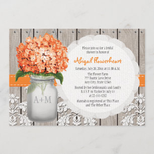 Orange Hydrangea Mason Jar Bridal Shower Invitation