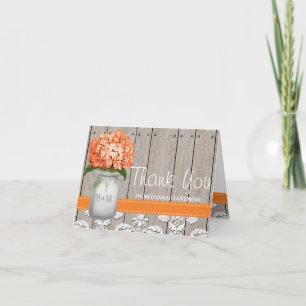 Orange Hydrangea Monogram Mason Jar THANK YOU