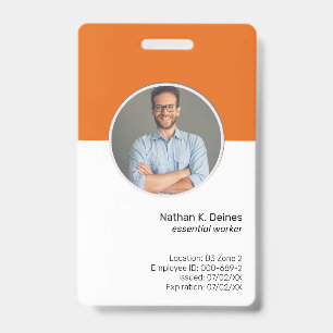 Orange ID Employee Photo ID Company Security Badge
