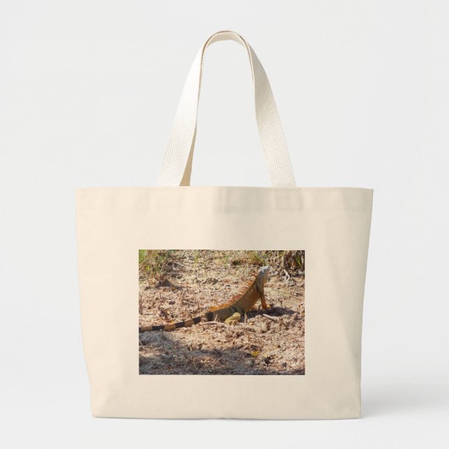 Orange Iguana hunts Large Tote Bag (Front)