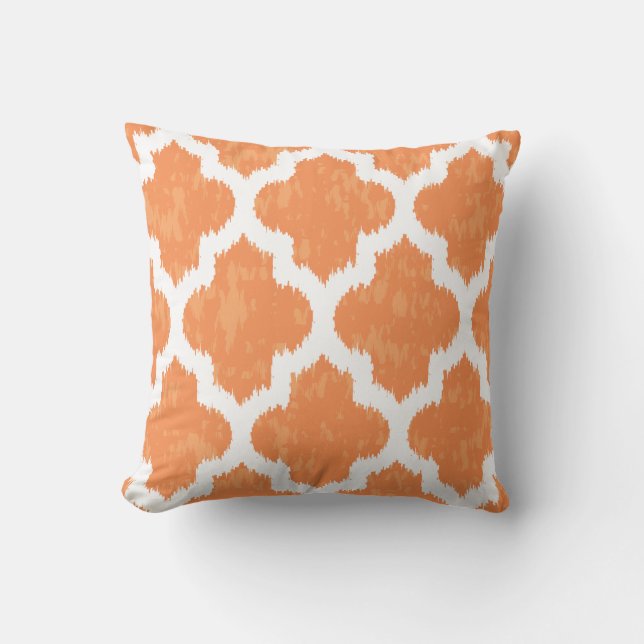 Orange Ikat Quatrefoil Classic Modern Geometric Cushion (Front)