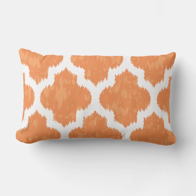 Orange Ikat Quatrefoil Classic Modern Geometric Lumbar Cushion (Front)