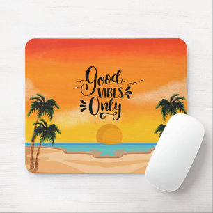 Orange Illustrated Good Vibes Only Mouse Pad
