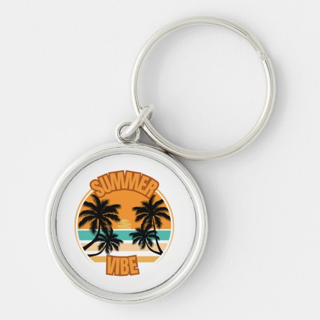 Orange Illustrative Summer Time Artwork Key Ring (Front)