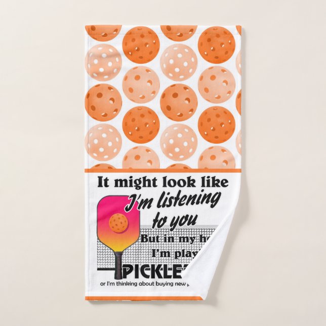 Orange, In My Head I'm Playing Pickleball Court Hand Towel (Hand Towel)
