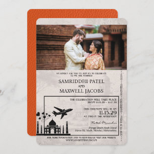 Orange India Passport Wedding Invitation