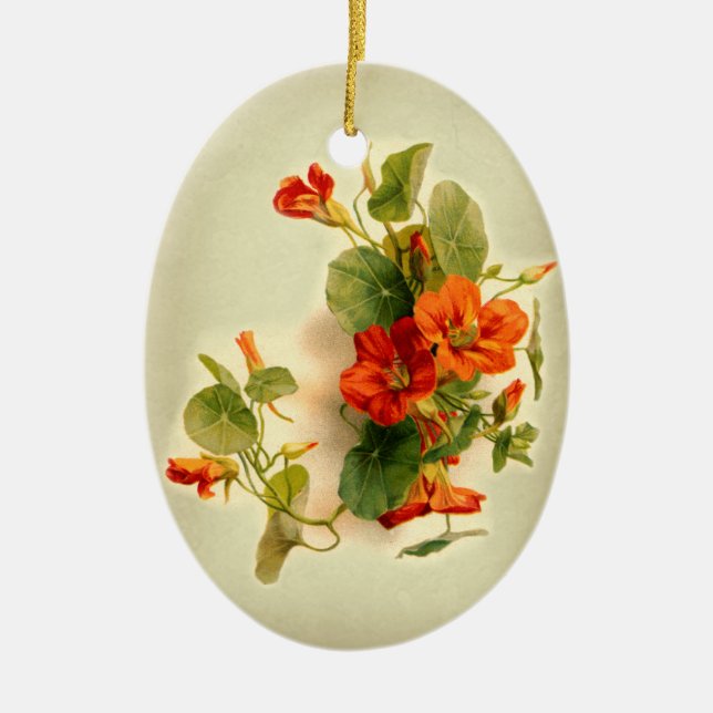 Orange Indian Cress Ceramic Ornament (Front)