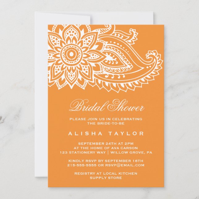 Orange Indian Paisley Bridal Shower Invitation (Front)