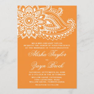 Orange Indian Paisley Formal Wedding Invitation