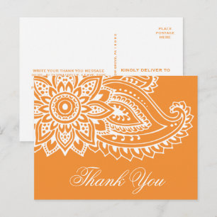 Orange Indian Paisley Thank You Postcard