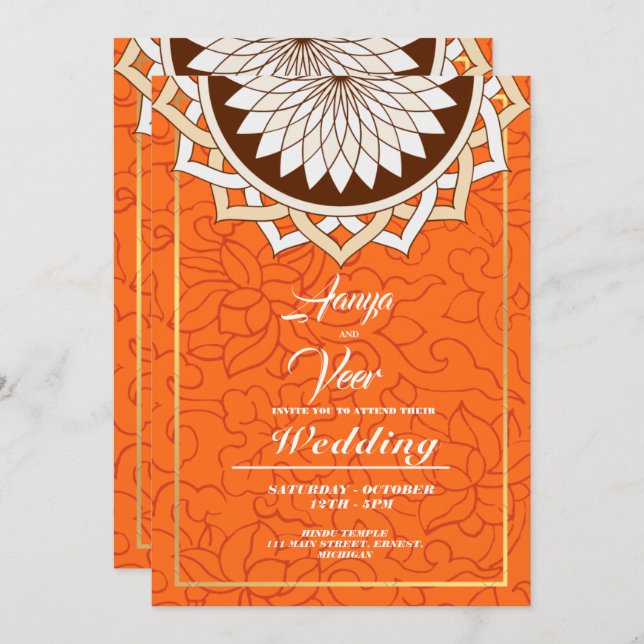 Orange Indian  Wedding Invitation (Front/Back)