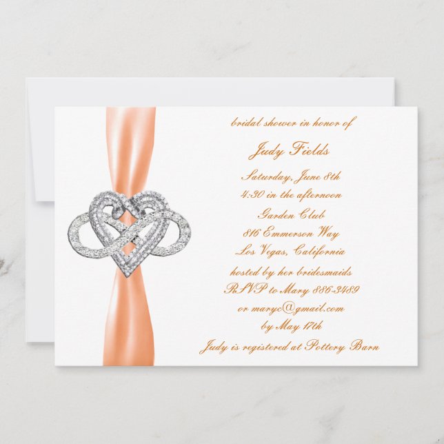 Orange Infinity Heart Bridal Shower Invitation (Front)