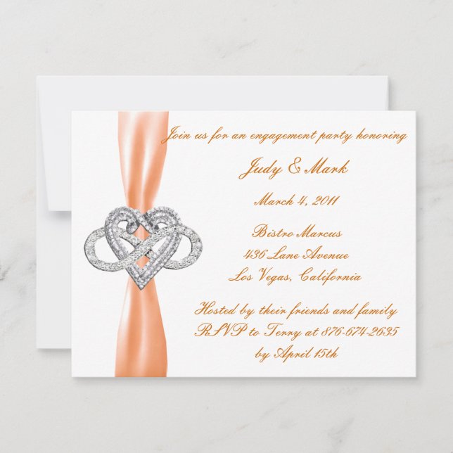Orange Infinity Heart Engagement Party Invitation (Front)