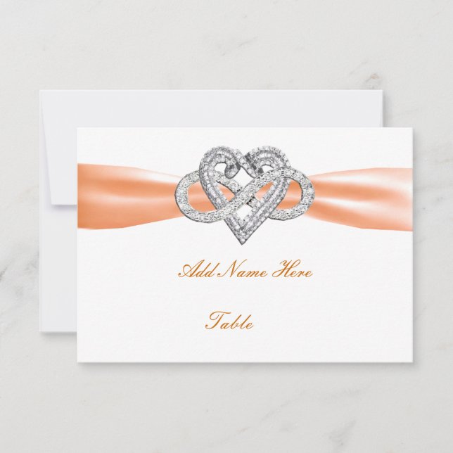 Orange Infinity Heart Wedding Table Place Card (Front)