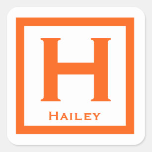 Orange Initial Name Kids Girl Party Back to School Square Sticker