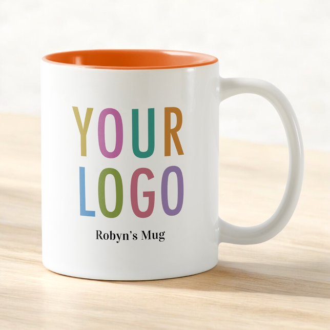 Orange Inner Coffee Mug Business Logo & Name 11oz  (MISOOK 11 oz Orange Inside Mug with Logo and Name)