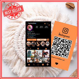 Orange Instagram Hair Stylist QR Social Media Business Card