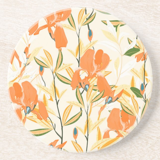 Orange irises: seamless floral pattern coaster (Front)