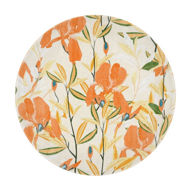 Orange irises: seamless floral pattern cutting board (Front)