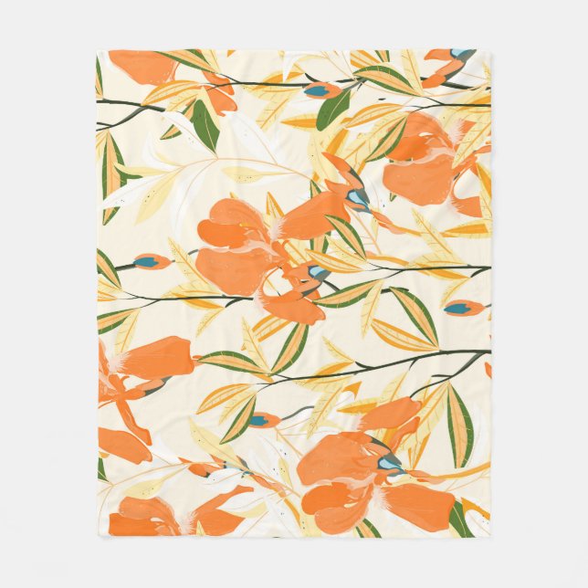 Orange irises: seamless floral pattern fleece blanket (Front)