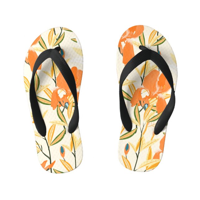 Orange irises: seamless floral pattern kid's thongs (Footbed)
