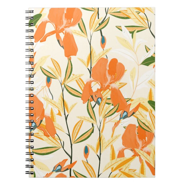 Orange irises: seamless floral pattern notebook (Front)