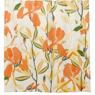 Orange irises: seamless floral pattern shower curtain