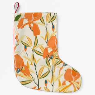 Orange irises: seamless floral pattern small christmas stocking