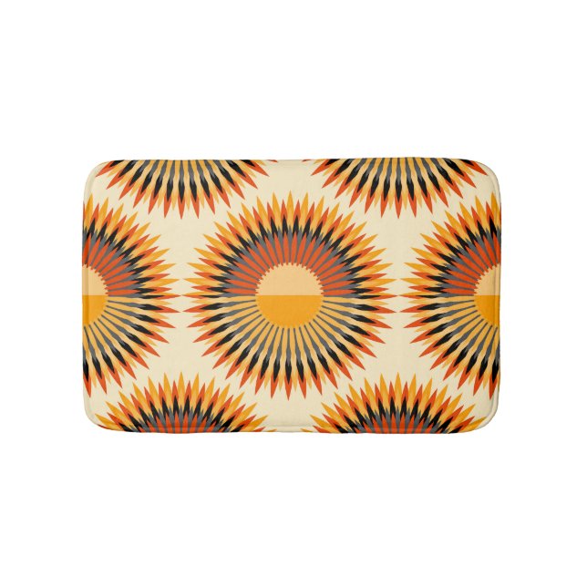 Orange Ivory Flowers Stars Pattern Bath Mat (Front)