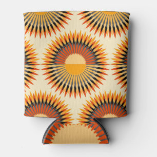 Orange Ivory Flowers Stars Pattern Can Cooler