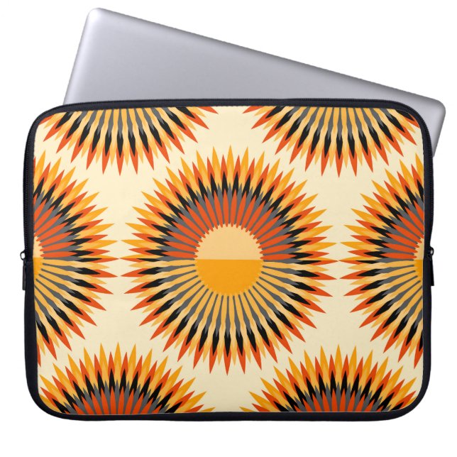 Orange Ivory Flowers Stars Pattern Laptop Sleeve (Front)