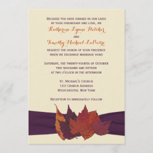 Orange, Ivory, Purple Dried Leaves Wedding Invite